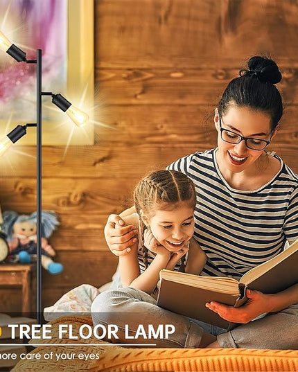 Industrial Floor Lamp, Standing Lamp, Tree Floor Lamp with 3 Adjustable Rotating Lights, E26 Edison Bulb Floor Lamp for Living Room, Bedroom, Home, Office(Bulb not Included) (Black) - LeafyLoom