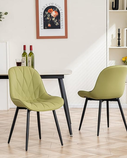 YOUNIKE Dining Chairs Set of 2, Grass Green Comfy Padded Kitchen Chairs, Armless Modern Faux Leather Upholstered Dining Room Chairs, Elegant Dinning Chairs Side Chairs, Loads up to 300LBS - LeafyLoom