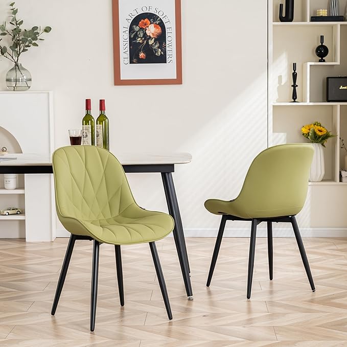 YOUNIKE Dining Chairs Set of 2, Grass Green Comfy Padded Kitchen Chairs, Armless Modern Faux Leather Upholstered Dining Room Chairs, Elegant Dinning Chairs Side Chairs, Loads up to 300LBS - LeafyLoom