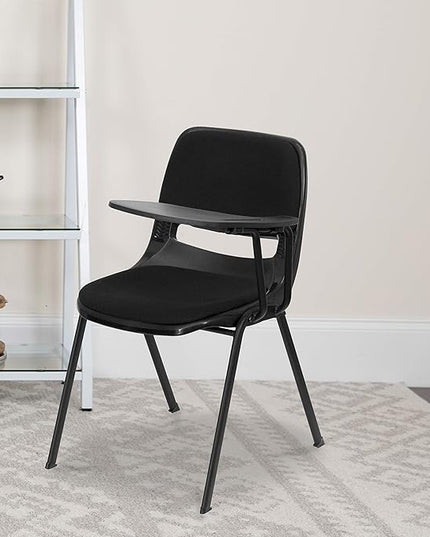 Flash Furniture Black Padded Ergonomic Shell Chair with Left Handed Flip-Up Tablet Arm - LeafyLoom