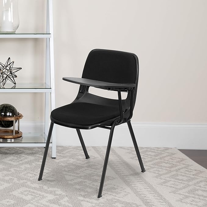 Flash Furniture Black Padded Ergonomic Shell Chair with Left Handed Flip-Up Tablet Arm - LeafyLoom