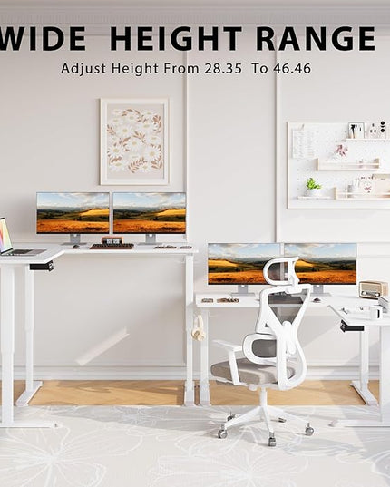 L-Shaped Electric Standing Desk, 63 x 55 Inches Height Adjustable Coner Table, Home Office Computer Workstation, White, 63 x 55 Inch - LeafyLoom