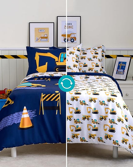 Joiedomi Kid Twin Comforter Set - 5 Piece Construction Vehicle Bedding Set for Boys/Girls - Super Soft Microfiber Bed in a Bag with Comforter, Sheets, Pillowcase & Sham - LeafyLoom