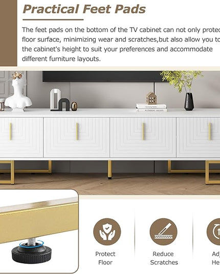 Merax Modern Stand with Metal Legs, Gold Handles, Geometric Lines and Adjustable Shelves for TVs Up to 80'' Media Console Table, Luxury Storage Cabinets for Living Room, 70.8" Length, White - LeafyLoom