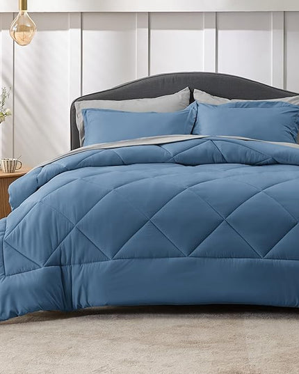 Bedsure Blue Full Comforter Set - 7 Pieces Reversible Bed Set Bed in a Bag Full with Comforters, Sheets, Pillowcases & Shams, Full Bedding Sets - LeafyLoom