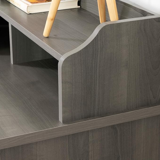 South Shore Versa Computer Desk with Hutch, Gray Maple - LeafyLoom