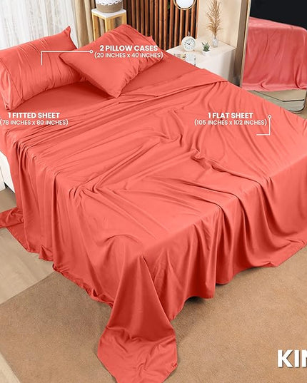 Utopia Bedding King Bed Sheets Set - 4 Piece Bedding - Brushed Microfiber - Shrinkage and Fade Resistant - Easy Care (King, Coral) - LeafyLoom