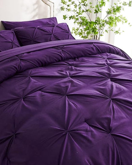 Ubauba 7pc Full Size Comforter Set with Sheets, Purple Pintuck 7 Pieces Bed in a Bag with Comforter, All Season Bedding Comforters & Sets (Purple,Full) - LeafyLoom