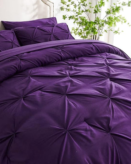 Ubauba 7pc King Size Comforter Set with Sheets, All Season Pintuck 7 Piece Bedding Sets Purple, Pinch Pleating Bed in a Bag Set with Comforters (Purple,King) - LeafyLoom