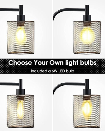 BoostArea Industrial Floor Lamp, Standing Lamp with Hanging Iron Mesh Lamp Shade, 6W LED Bulb, Whole Metal Farmhouse Floor Lamp with Foot Switch, Rustic Floor Lamps for Living Room Bedroom, Black - LeafyLoom