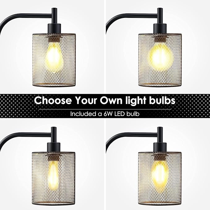 BoostArea Industrial Floor Lamp, Standing Lamp with Hanging Iron Mesh Lamp Shade, 6W LED Bulb, Whole Metal Farmhouse Floor Lamp with Foot Switch, Rustic Floor Lamps for Living Room Bedroom, Black - LeafyLoom
