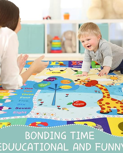 Kids Playroom Rug 4x6 Blue Rugs for Boys Girls Bedroom Child Play Mat Educational and Fun Baby Care Rugs,Learning Rug with ABC Alphabets Animals Shapes No-Slip Carpets for Children Toddler Washable - LeafyLoom