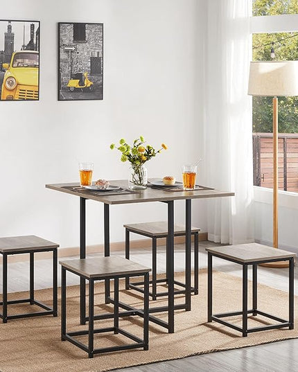 Yaheetech 5-Piece Dining Table Set - Industrial Kitchen & Chairs Sets for 4 Compact with Stools Space-Saving Design Apartment, Small Space, Breakfast Nook, Gray - LeafyLoom
