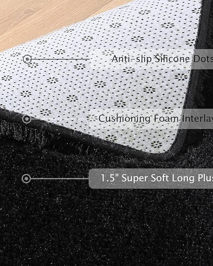 Softlife Rug for Bedroom 4x5.3 Feet Area Rug for Living Room Super Soft Shaggy Rugs for Kids Room Fluffy Fuzzy Carpets Long Plush Bedside Rug Nursery Christmas Home Decoration for Boys Girls, Black - LeafyLoom