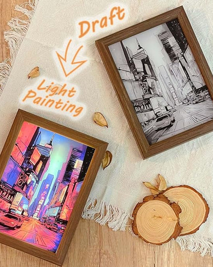Upgraded Lighting Shadow Art Painting Decoration, Touch Control Color Change Light with Walnut Wood Photo Frame and USB Charging, Excellent Glowing Memoriable Present. (Cyber Time Square) - LeafyLoom