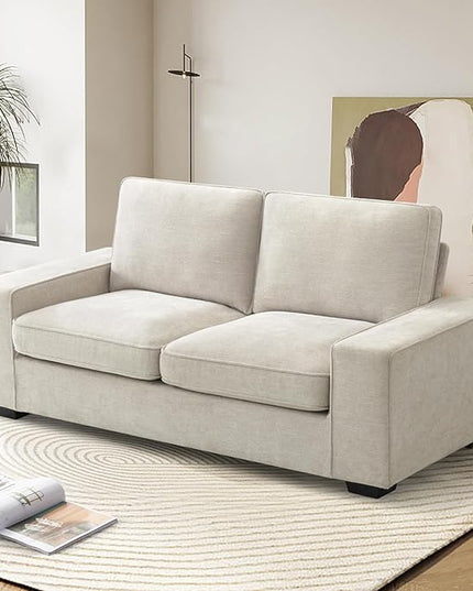 EASELAND 71" Loveseat, Small Chenille Loveseat for Small Spaces, 2-Seater Modern Deep Seat Couch with Removable Back and Cushions, Lounge Sofa for Bedroom with Wood Legs and Fluffy Armrest (Beige) - LeafyLoom