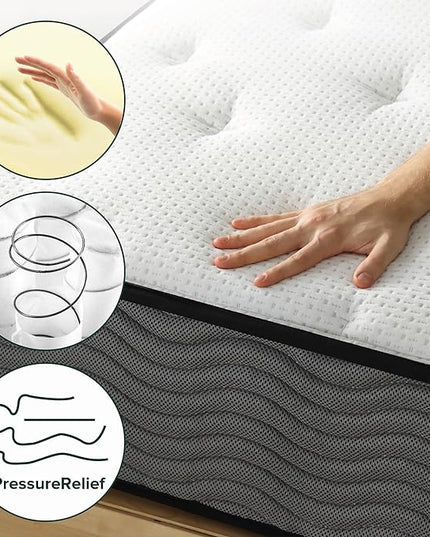 Zinus 10 Inch True Support Hybrid Mattress [New Version], Queen, Fiberglass Free, Medium Feel, Motion Isolation, Certified Safe Foams & Fabric, Mattress in A Box - LeafyLoom