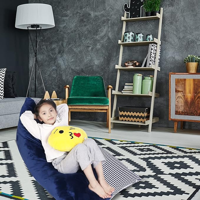 Stuffed Animal Storage Bean Bag Chair Cover, Velvet Canvas Blue Denim Plush Toy Storage Stuff and Sit Seat for Kids/Teens/Adults, 52" x 31" Extra Large Triangle Sofa, 200L/52Gal, Cover Only - LeafyLoom
