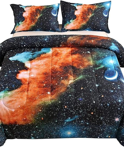 A Nice Night Black and Blue Galaxy Bedding Sets 3D Printed Cloud Quilt Comforter Sets with 2 Bedroom Pillow Covers Twin Size - LeafyLoom