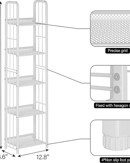 Bookshelf Storage Shelf Bookcase Freestanding Storage Stand for Living Room, Bedroom, Kitchen, Rust Resistance, Easy Assembly Free Combination Multi-Functional Organizer (5 Tiers,White) - LeafyLoom