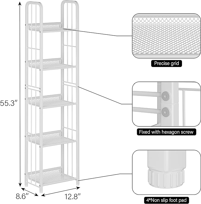Bookshelf Storage Shelf Bookcase Freestanding Storage Stand for Living Room, Bedroom, Kitchen, Rust Resistance, Easy Assembly Free Combination Multi-Functional Organizer (5 Tiers,White) - LeafyLoom