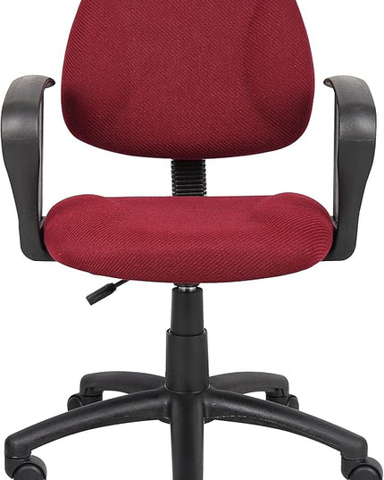 Boss Office Products Perfect Posture Delux Fabric Task Chair with Loop Arms in Burgundy - LeafyLoom