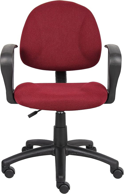 Boss Office Products Perfect Posture Delux Fabric Task Chair with Loop Arms in Burgundy - LeafyLoom