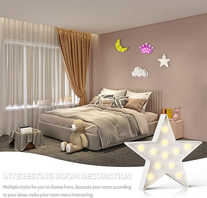 White Star Birthday Party Decorations, Battery Powered Star Night Light for Kids, Kids Room Decor for Bedrooms, Baby Night Light, Toddler Room Decor, Kids Room Decor, Wall Decor for Bedroom - LeafyLoom