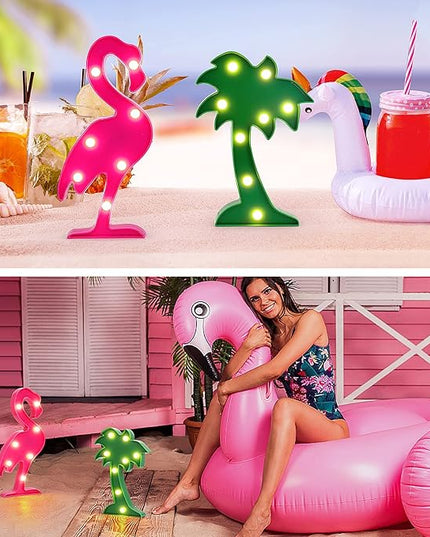 AceList Tropical Luau Party Supplies Flamingos Palm Trees Sign Light for Hawaiian Themed Party Decoration Birthday Bedroom Wall Decor Table Centerpieces - LeafyLoom