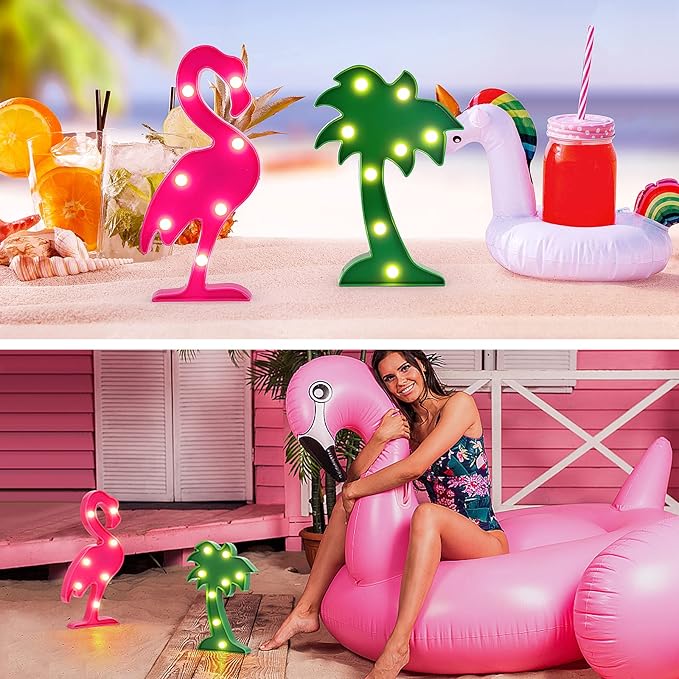 AceList Tropical Luau Party Supplies Flamingos Palm Trees Sign Light for Hawaiian Themed Party Decoration Birthday Bedroom Wall Decor Table Centerpieces - LeafyLoom