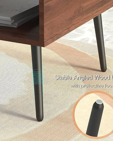 HAIOOU Coffee Table, Mid Century Modern Style Cocktail Table TV Stand with Drawer, Open Storage Shelf, Stable Floor-Anti-Scratching Pine Leg for Home, Office, Living Room - Walnut - LeafyLoom