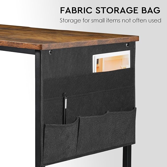 Computer Desk with Drawers, 47 Inch Desk with 2 Drawers and Shelves, Office Desk with Storage, Desk with Storage Bag, Home Office desks with Drawers, Metal Frame for PC Laptop, Rustic Brown - LeafyLoom
