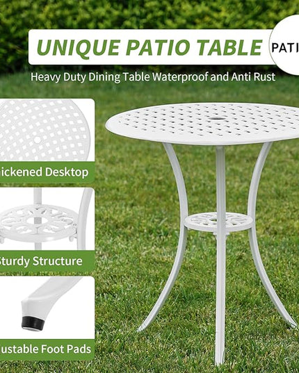 3 Piece Outdoor Bistro Set, Cast Aluminum Bistro Table and Chairs, Rust-Resistant Patio Furniture Set, White Bistro Set 3 Piece Outdoor for Garden, Backyard, Balcony - LeafyLoom