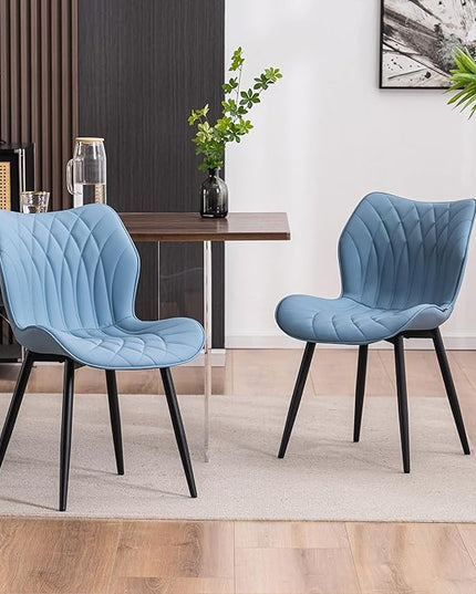 YOUNIKE Dining Chairs Set of 2 Upholstered Faux Leather Dining Room Chairs, Modern Kitchen Chairs Living Room Bedroom Side Chairs with Wide Curved Back and Adjustable Metal Legs, Blue - LeafyLoom