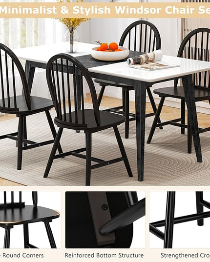 HAPPYGRILL 2 Pieces Wooden Dining Chairs Set, Vintage Armless Windsor Chairs, Kitchen Dining Chairs with Backrest, Black - LeafyLoom