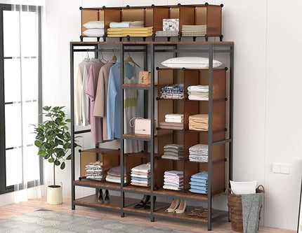 HOMIDEC Cube Storage Organizer 16-Cube Storage Shelf, Closet Organizer for Garment Racks, Closet Organizers and Storage with Metal Hammer, Bookshelf for Kids, (48.4 L x 12.2 W x 48.4 H Inches) - LeafyLoom