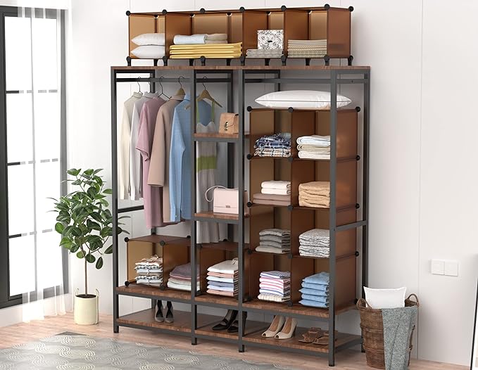 HOMIDEC Cube Storage Organizer 16-Cube Storage Shelf, Closet Organizer for Garment Racks, Closet Organizers and Storage with Metal Hammer, Bookshelf for Kids, (48.4 L x 12.2 W x 48.4 H Inches) - LeafyLoom