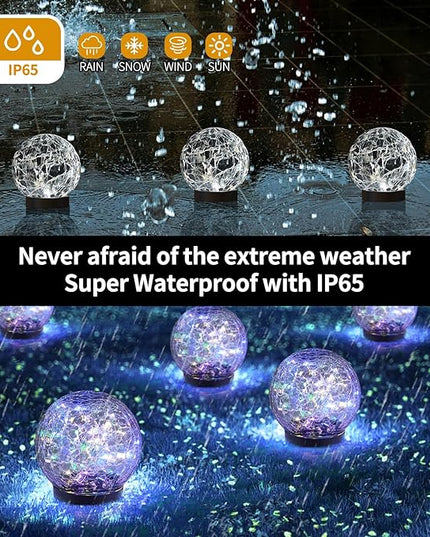 Solar Globe Lights Outdoor Waterproof-Solar Balls for Garden-Cracked Glass Ball Solar Lights Outdoor-Solar Orbs for Outside-Outdoor Decorations for Patio and Yard Lawn Backyard Decor JKIMK