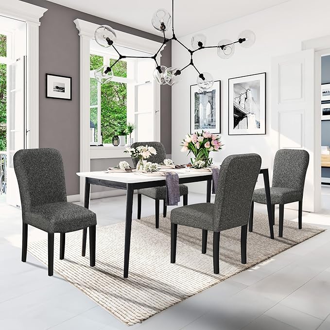 HomePop Classic Parsons Dining Chairs, Black Woven (set of 2) - LeafyLoom