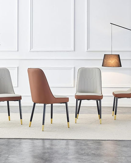 Modern Set of 4, Faux Leather Dining PU Upholstered Kitchen Chair with Black Golden Metal Legs for Home Living Room, Restaurant, 4 Piece, Brown+light Gray - LeafyLoom