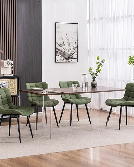 YOUTASTE Olive Green Dining Chairs Set of 2 PU Leather Upholstered Modern Armless Dining Room Chair with Back Metal Legs Kitchen Dinner Accent Guest Chairs for Vanity Reception Waiting Room - LeafyLoom