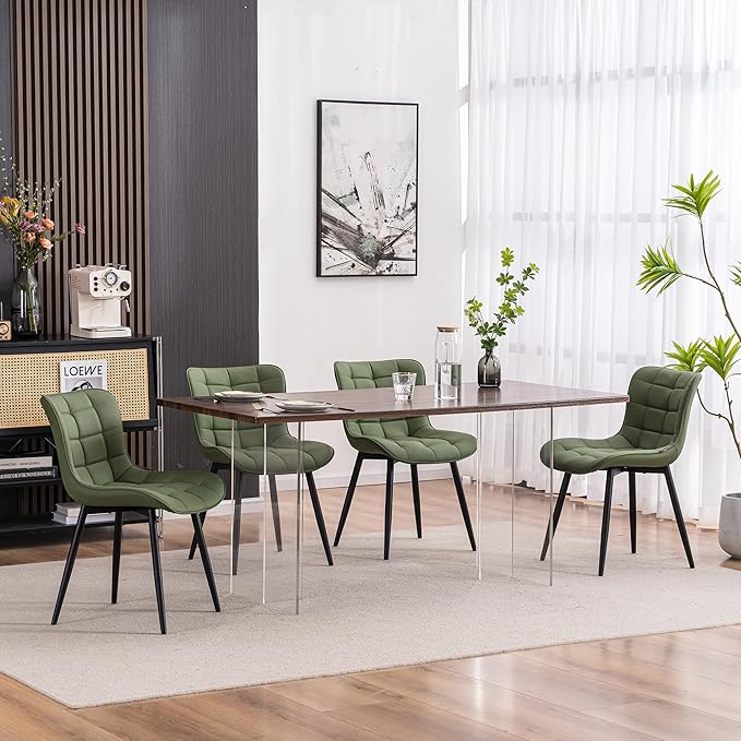 YOUTASTE Olive Green Dining Chairs Set of 2 PU Leather Upholstered Modern Armless Dining Room Chair with Back Metal Legs Kitchen Dinner Accent Guest Chairs for Vanity Reception Waiting Room - LeafyLoom