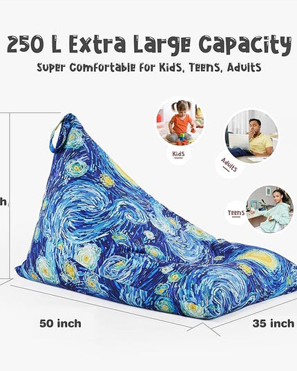 Nobildonna Stuffed Animal Storage Bean Bag for Kids (No Filler), Extra Large 250L Bean Bag Chair Cover Only, Washable Beanbag without Filling Soft Premium Canvas Stuffable Bean Bag Cover - LeafyLoom