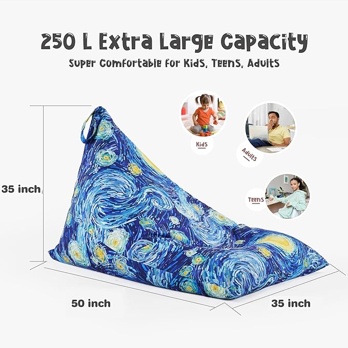 Nobildonna Stuffed Animal Storage Bean Bag for Kids (No Filler), Extra Large 250L Bean Bag Chair Cover Only, Washable Beanbag without Filling Soft Premium Canvas Stuffable Bean Bag Cover - LeafyLoom
