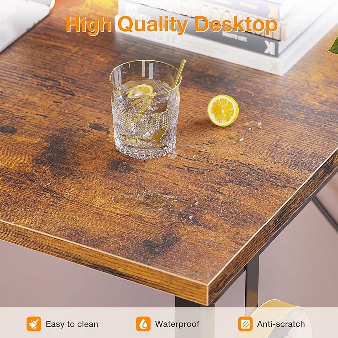 ODK Computer Desk Large Office Desk, 63 Inch Writing Desk with Storage, Modern PC Desk Work Table with Headphone Hook for Home Office, Spliced Tabletop, Rustic Brown - LeafyLoom