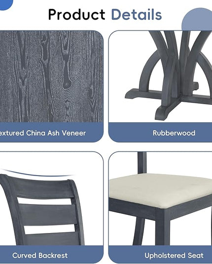 Farmhouse Round Pedestal 15.8" Removable Leaf, Extendable Kitchen w/Ladder Back Chairs, for Small Places, Room, 5 Piece Dining Table Set, Black 4 - LeafyLoom