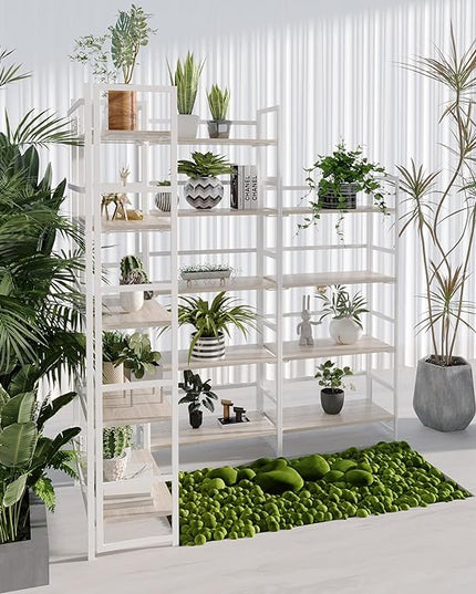 No-Assembly Folding Bookshelf Storage Shelves 5 Tiers Vintage Multifunctional Plant Flower Stand Storage Rack Shelves Bookcase for Home Office (White) - LeafyLoom