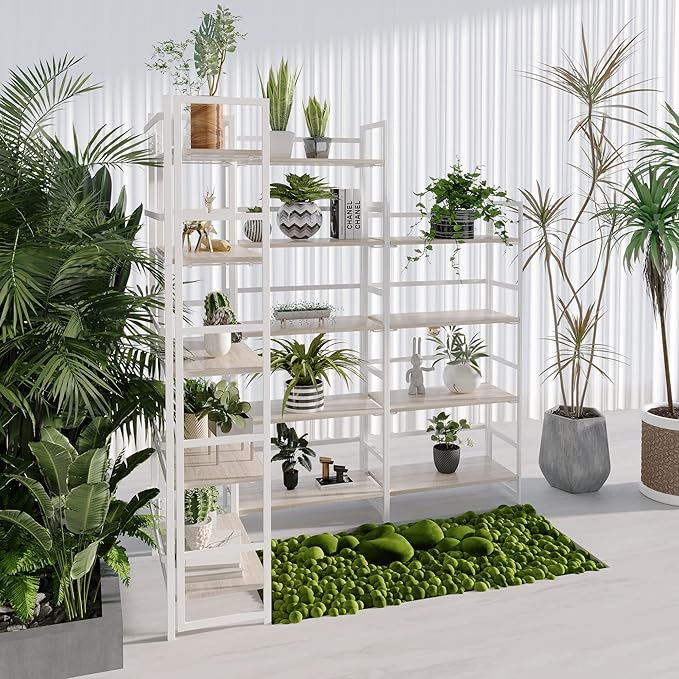 No-Assembly Folding Bookshelf Storage Shelves 5 Tiers Vintage Multifunctional Plant Flower Stand Storage Rack Shelves Bookcase for Home Office (White) - LeafyLoom