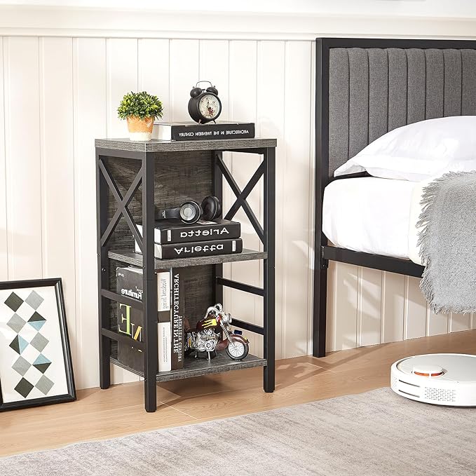 Bookcase, Industrial Small Bookshelf,3-Tier Bookcase Storage Organizer, Small Book Shelf for Small Spaces, Living Room, Bedroom and Home Office, Gray - LeafyLoom
