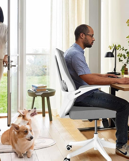 Office Chair with 350LBS Capacity, Ergonomic Comfort Home Desk Chair, Mid Back Gaming Chair with Wheels, Adjustable Height, Lumbar Support, Flip-up Armrest - LeafyLoom